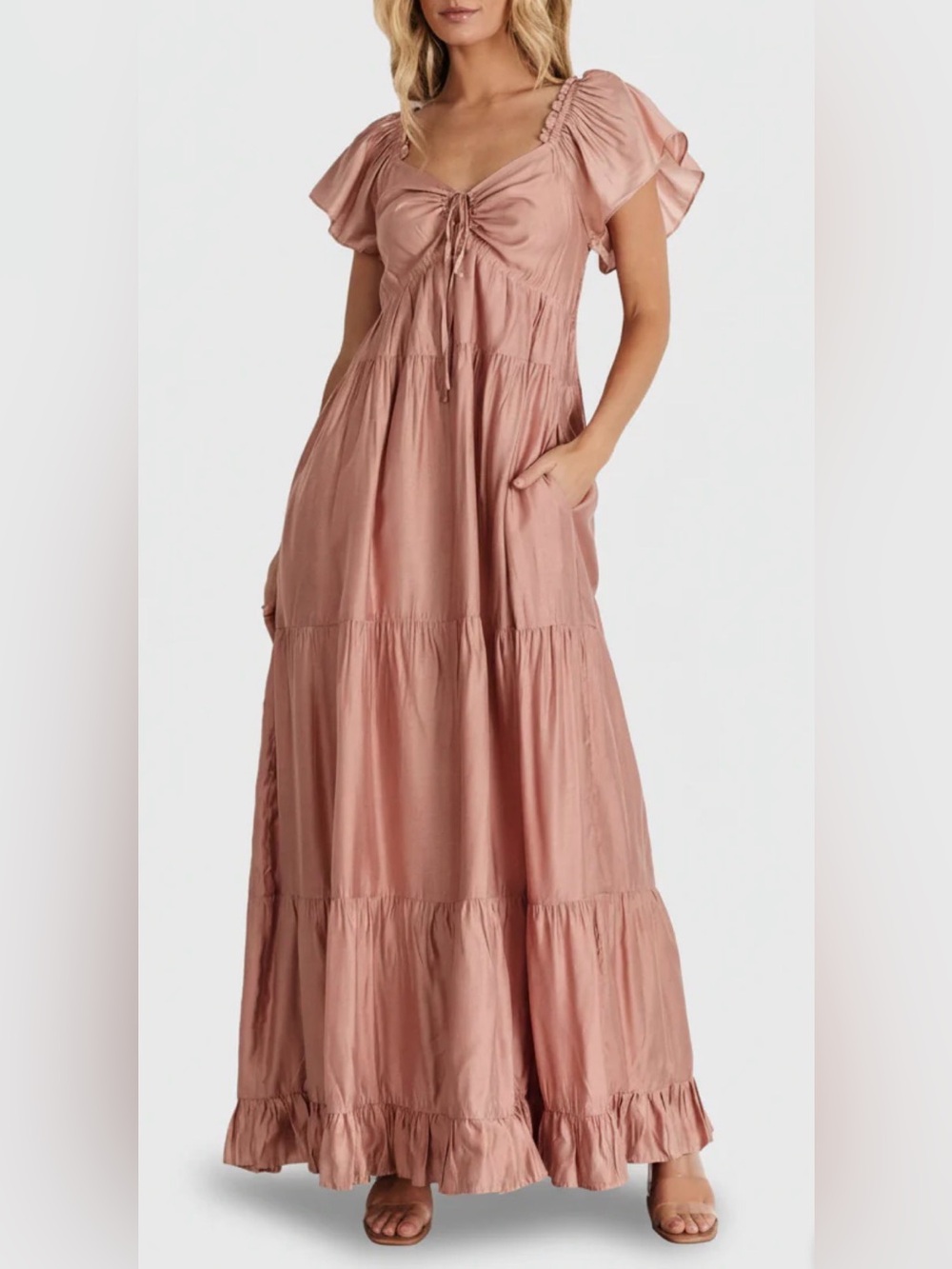 Baltic Born Agatha Dusty Mauve Puff Sleeve Tiered Maxi Dress Small Cottagecore